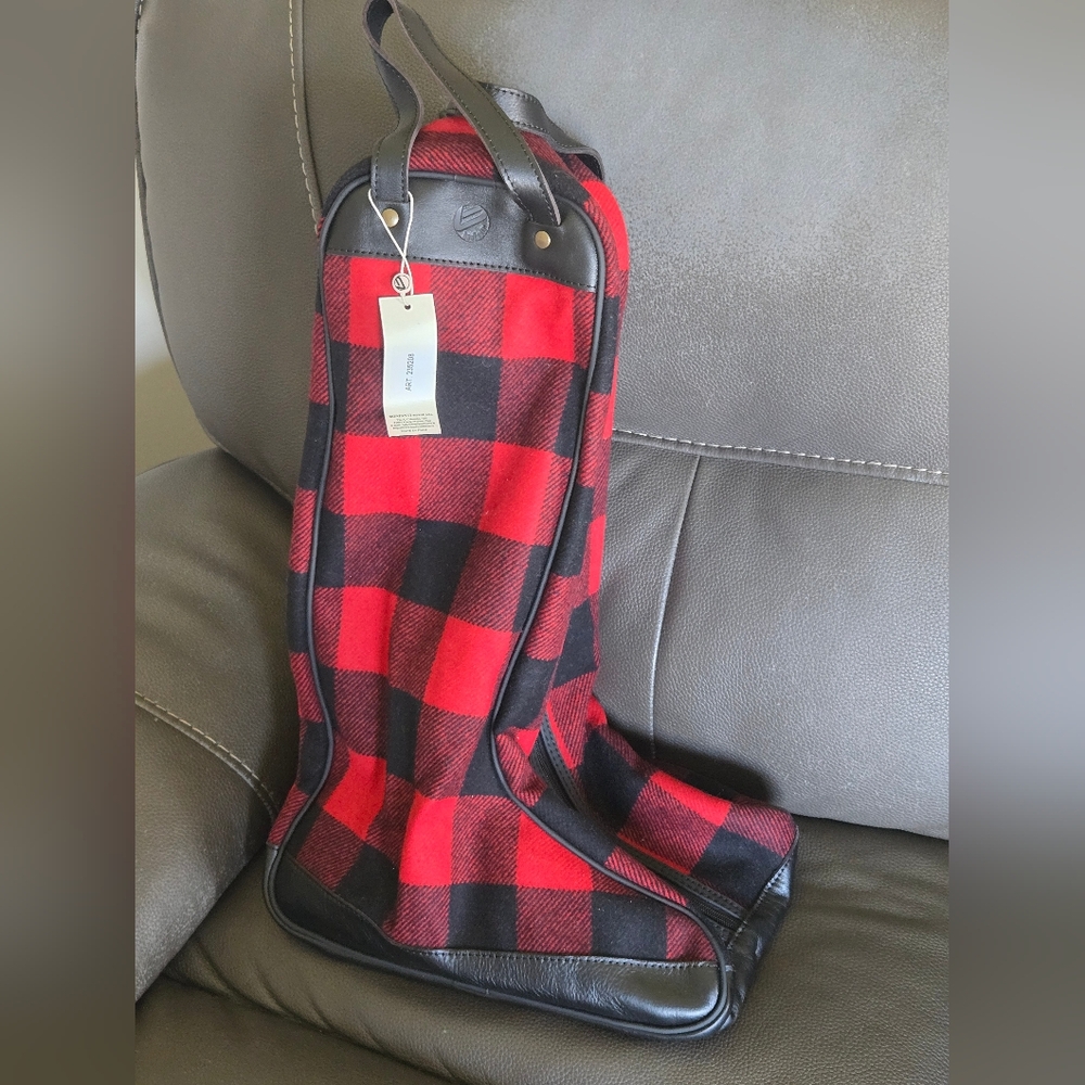 Bonfanti Borse Buffalo Plaid Wool Real Leather Horse Equestrian Boot Bag-NWT's - Picture 2 of 8